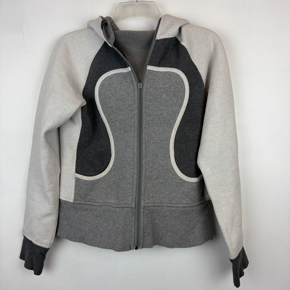 Lululemon Vintage Scuba Hoodie Zip Womens 6 Gray Colorblock Thick Read